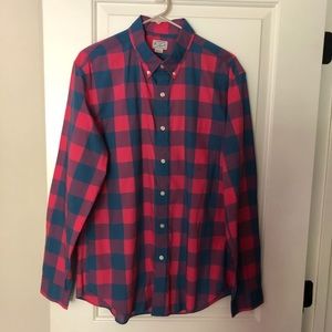J Crew men’s red and blue button down shirt.